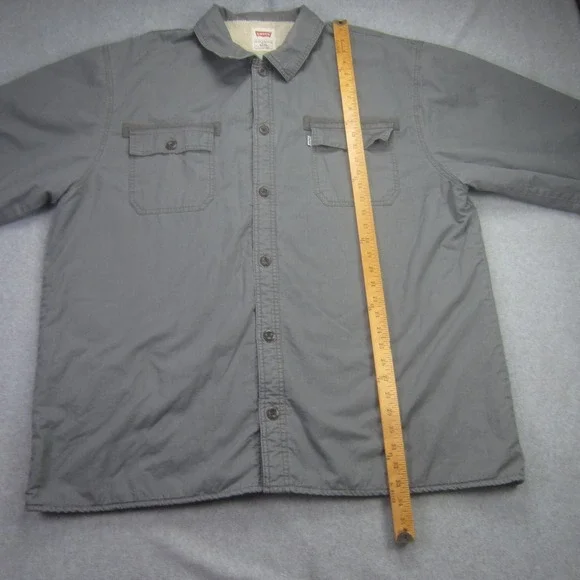 Levis Jacket Mens XXL Gray Sherpa Lined‎ Trucker Coat Button Up Workwear - Picture 11 of 16